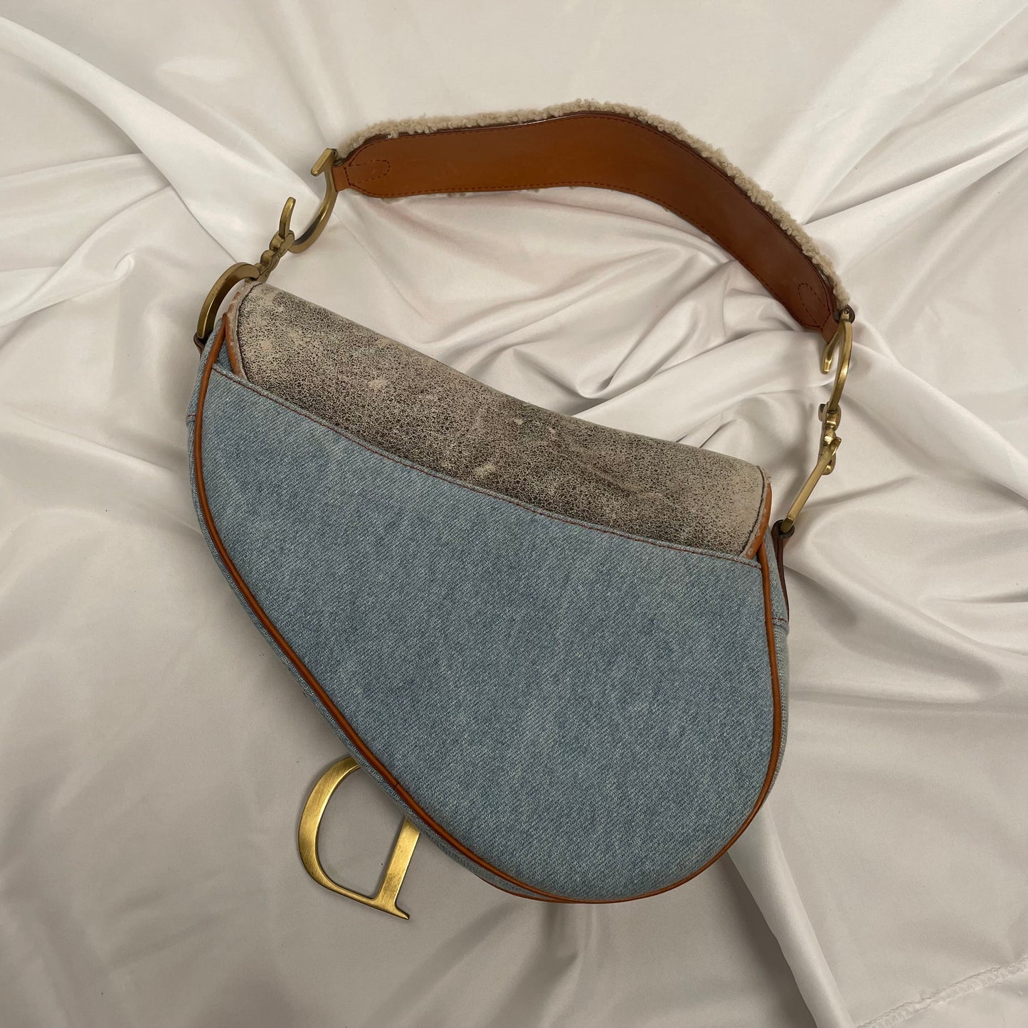 Dior floral denim saddle shoulder bag