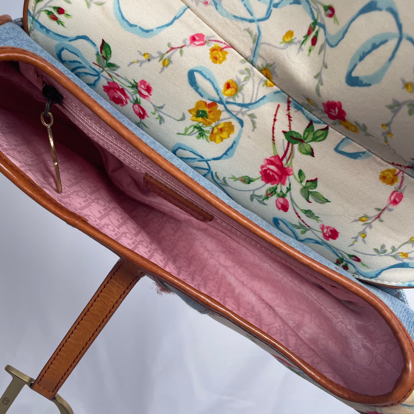 Dior floral denim saddle shoulder bag
