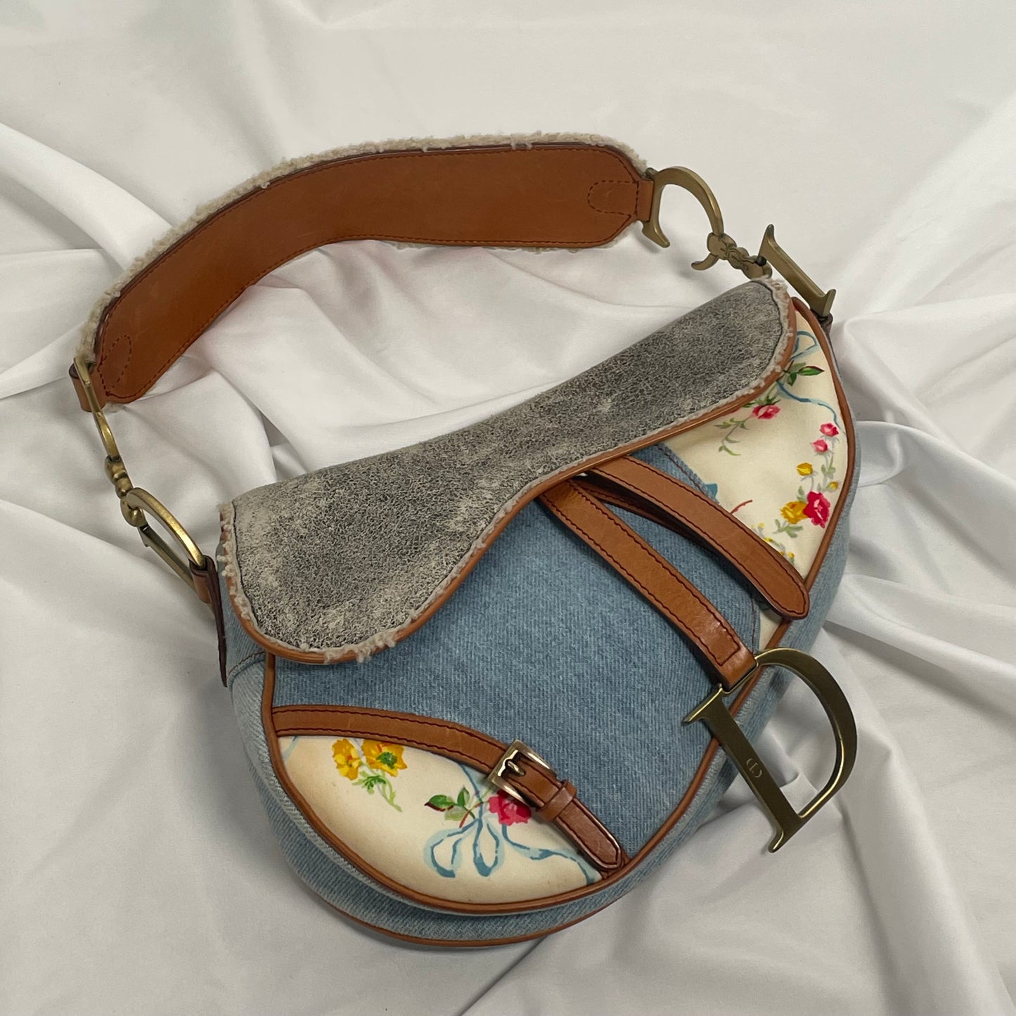 Dior floral denim saddle shoulder bag