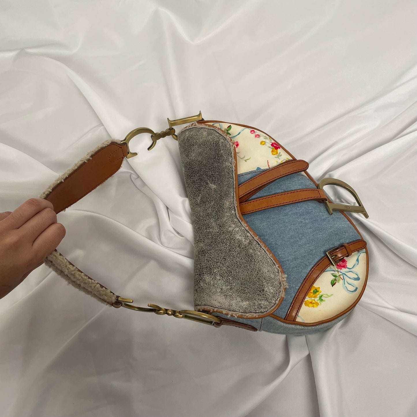 Dior floral denim saddle shoulder bag