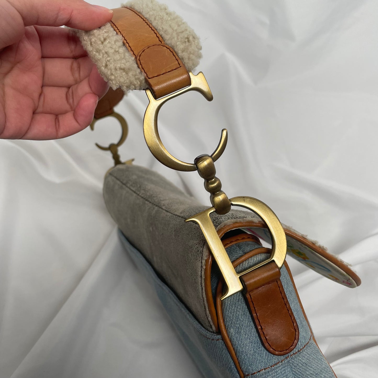 Dior floral denim saddle shoulder bag