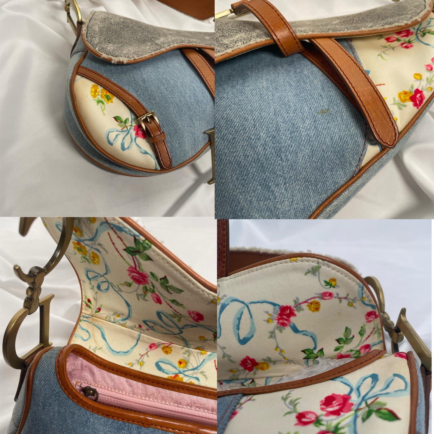 Dior floral denim saddle shoulder bag