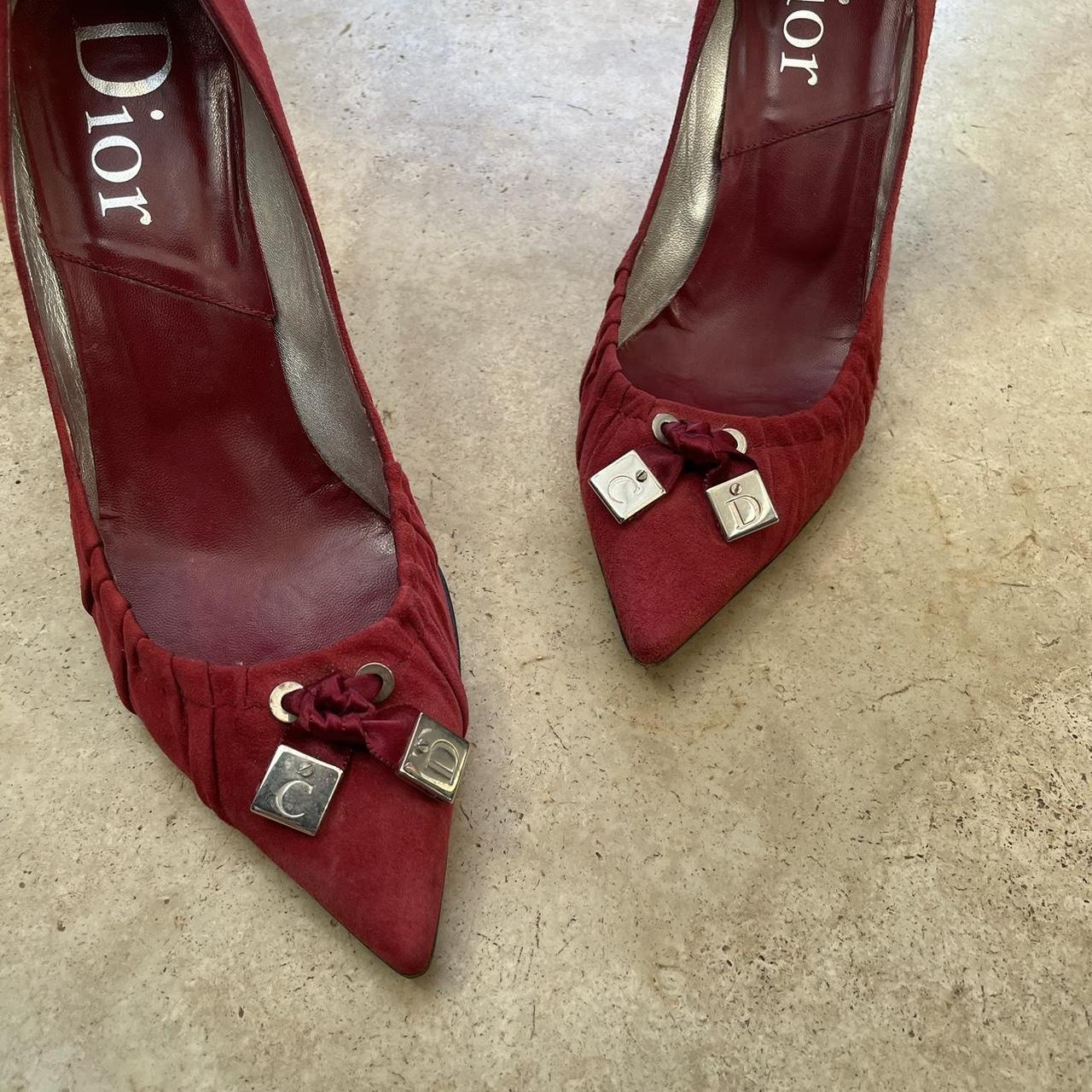 Dior suede dice bow heels in red (EU39)