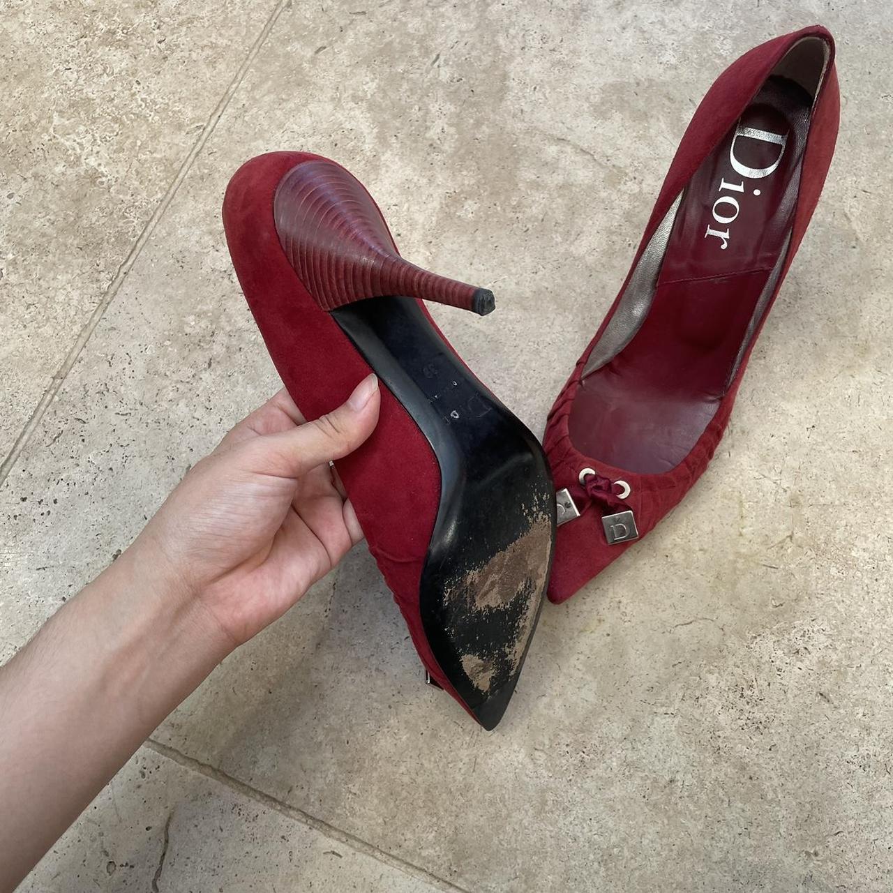 Dior suede dice bow heels in red (EU39)