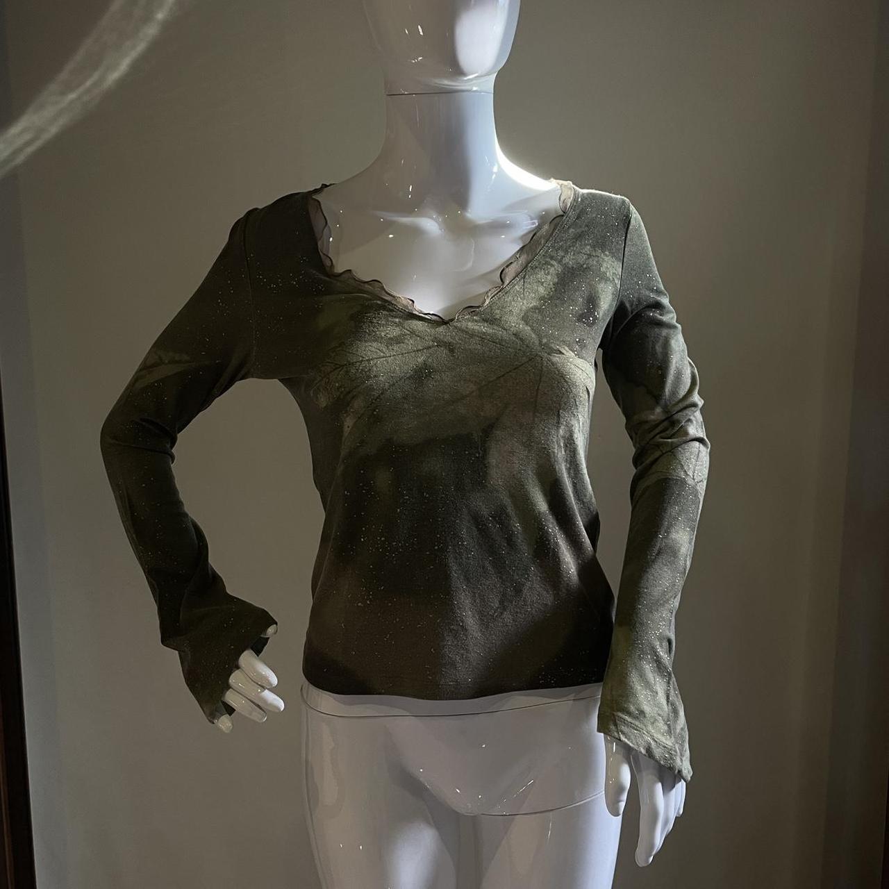 Roberto Cavalli FW 1999 leaf "Weed" V-neck top (S)