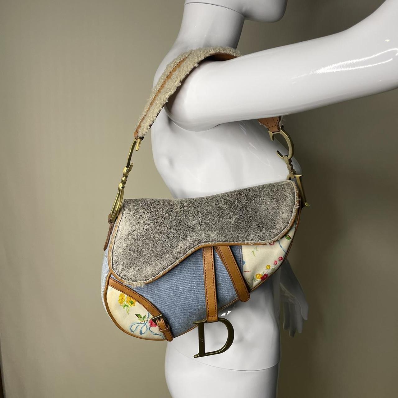 Dior floral denim saddle shoulder bag
