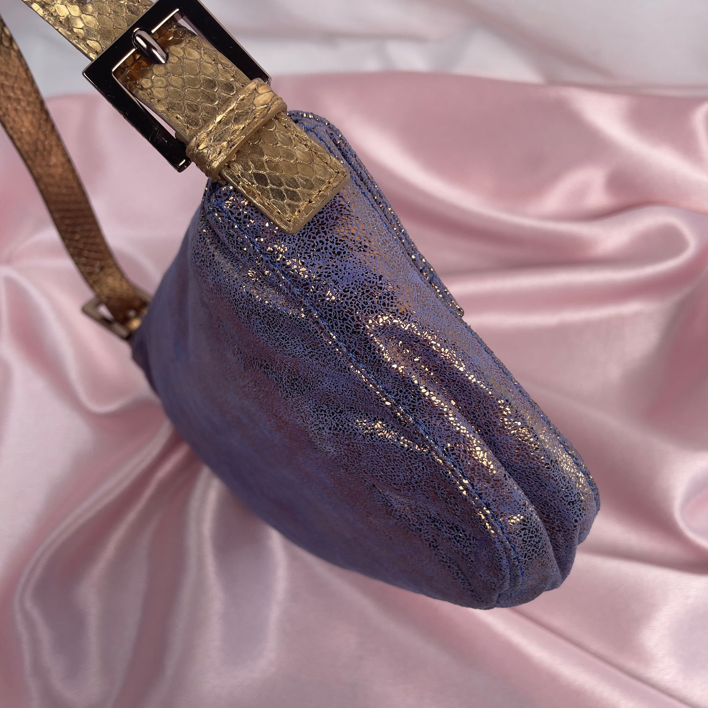 Fendi iridescent suede baguette with stone zucca