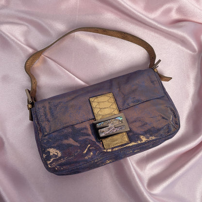 Fendi iridescent suede baguette with stone zucca