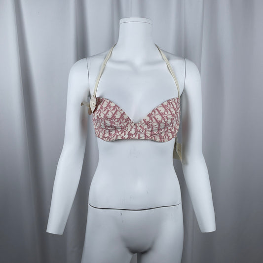 Dior pink girly bikini top with floral applique