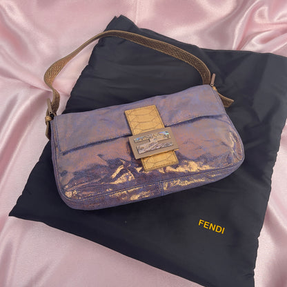 Fendi iridescent suede baguette with stone zucca
