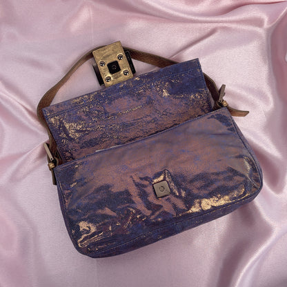 Fendi iridescent suede baguette with stone zucca