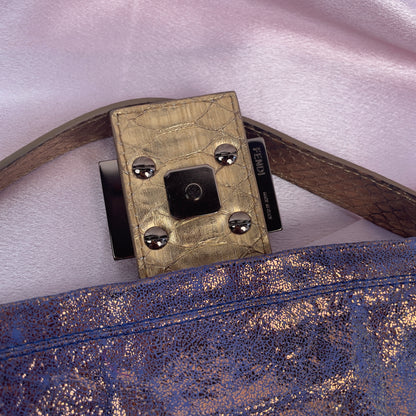 Fendi iridescent suede baguette with stone zucca