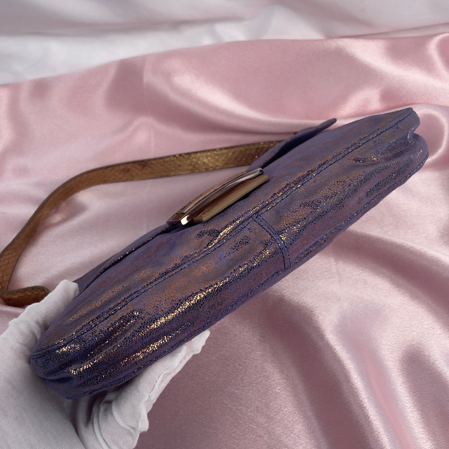 Fendi iridescent suede baguette with stone zucca