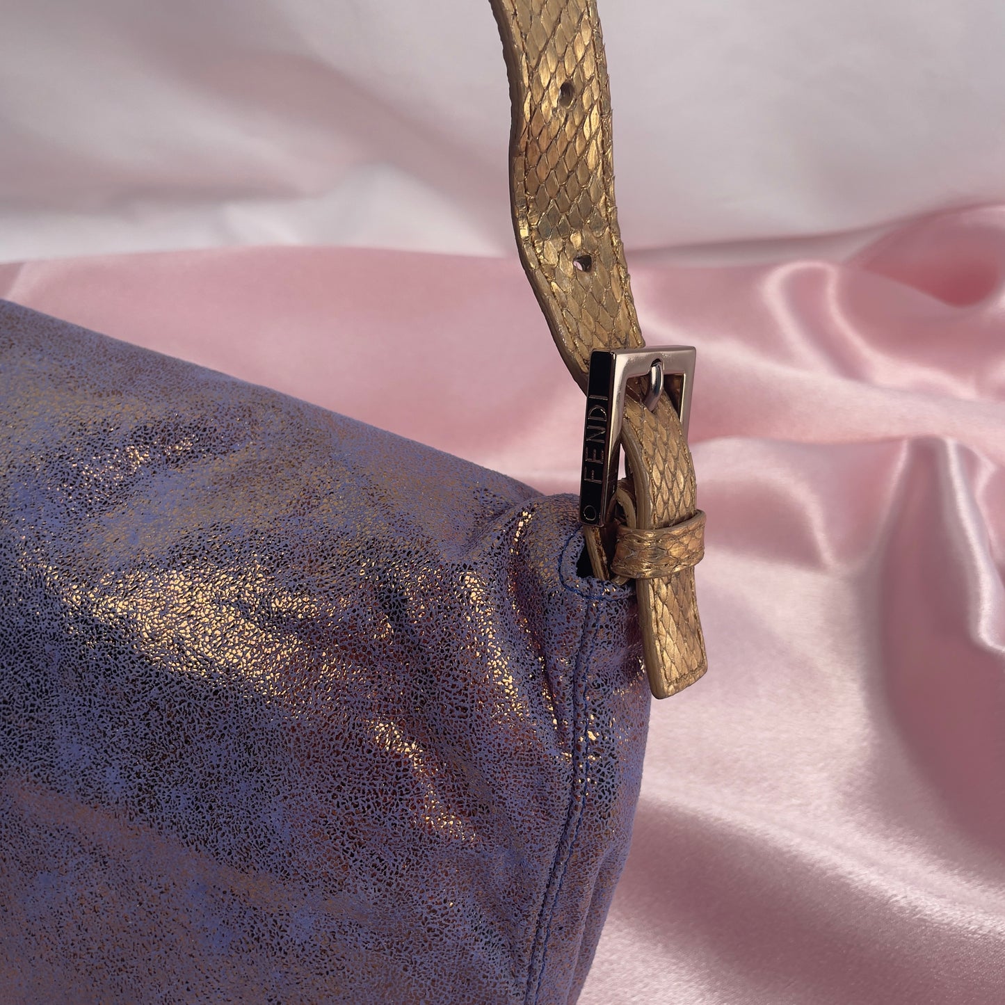 Fendi iridescent suede baguette with stone zucca