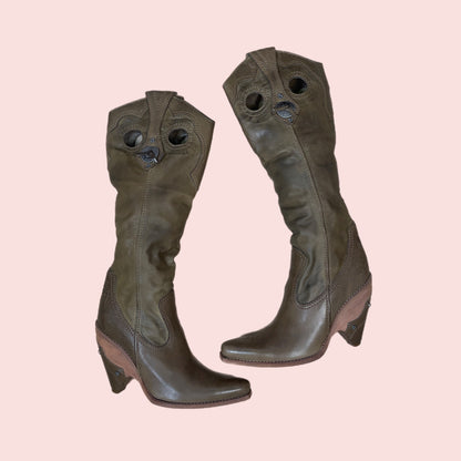 Dior girly cowboy khaki boots 38 1/2 EU