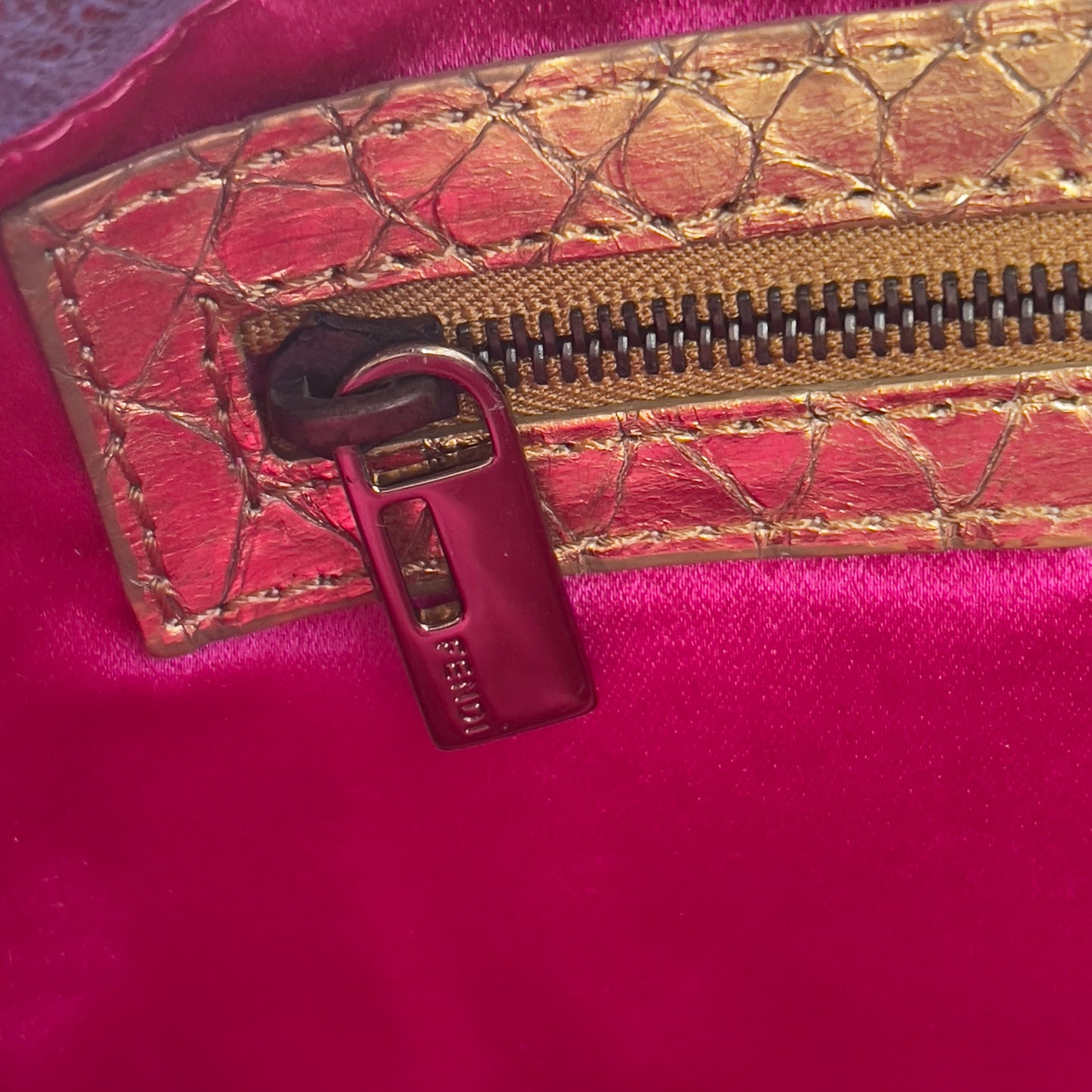 Fendi iridescent suede baguette with stone zucca