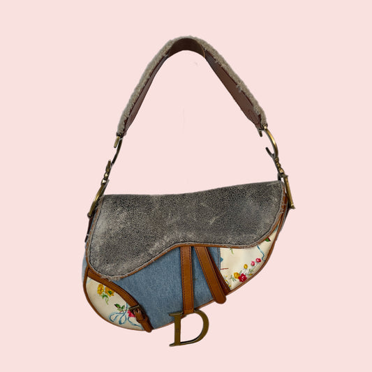 Dior floral denim saddle shoulder bag