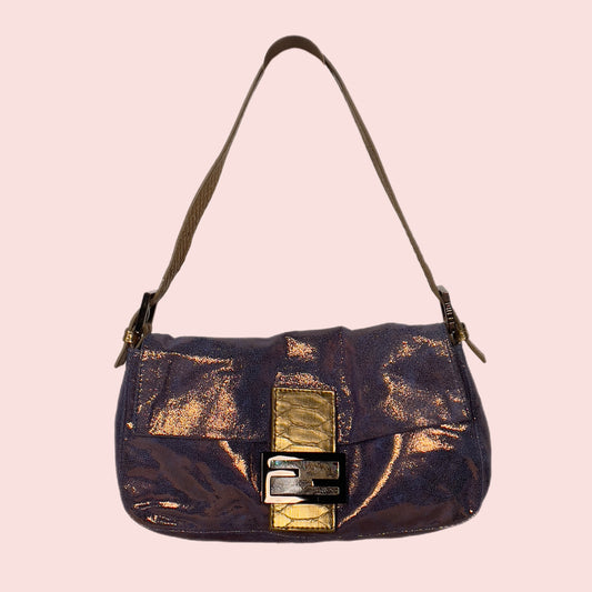 Fendi iridescent suede baguette with stone zucca