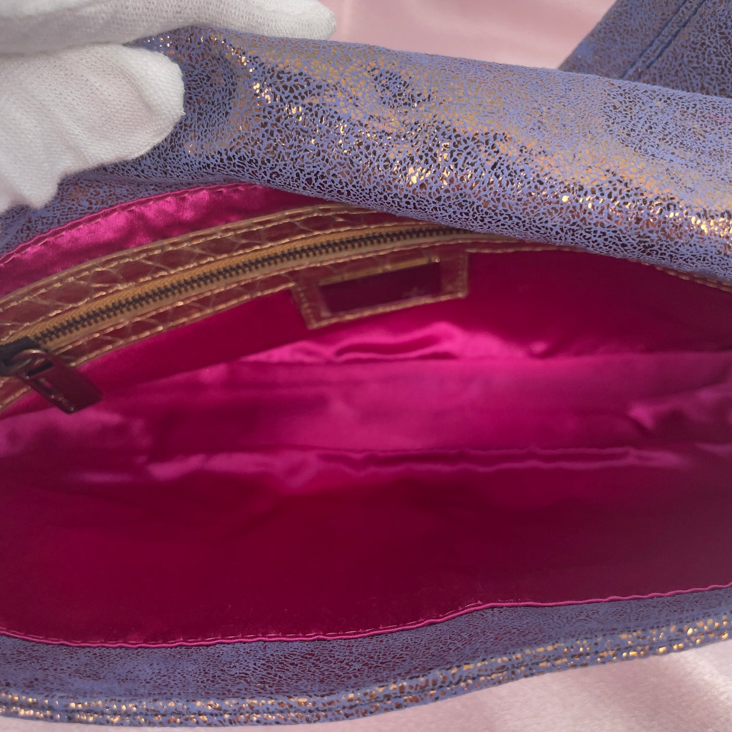 Fendi iridescent suede baguette with stone zucca