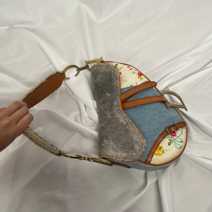 Dior floral denim saddle shoulder bag
