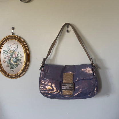 Fendi iridescent suede baguette with stone zucca