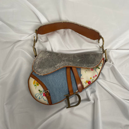 Dior floral denim saddle shoulder bag