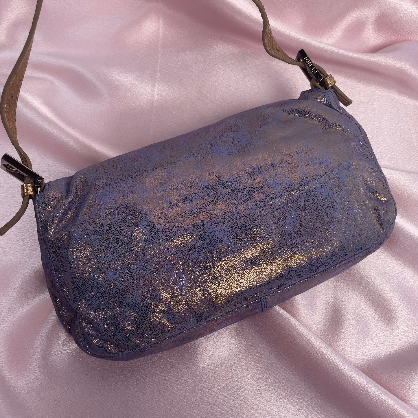 Fendi iridescent suede baguette with stone zucca