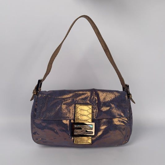 Fendi iridescent suede baguette with stone zucca