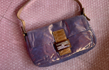 Fendi iridescent suede baguette with stone zucca