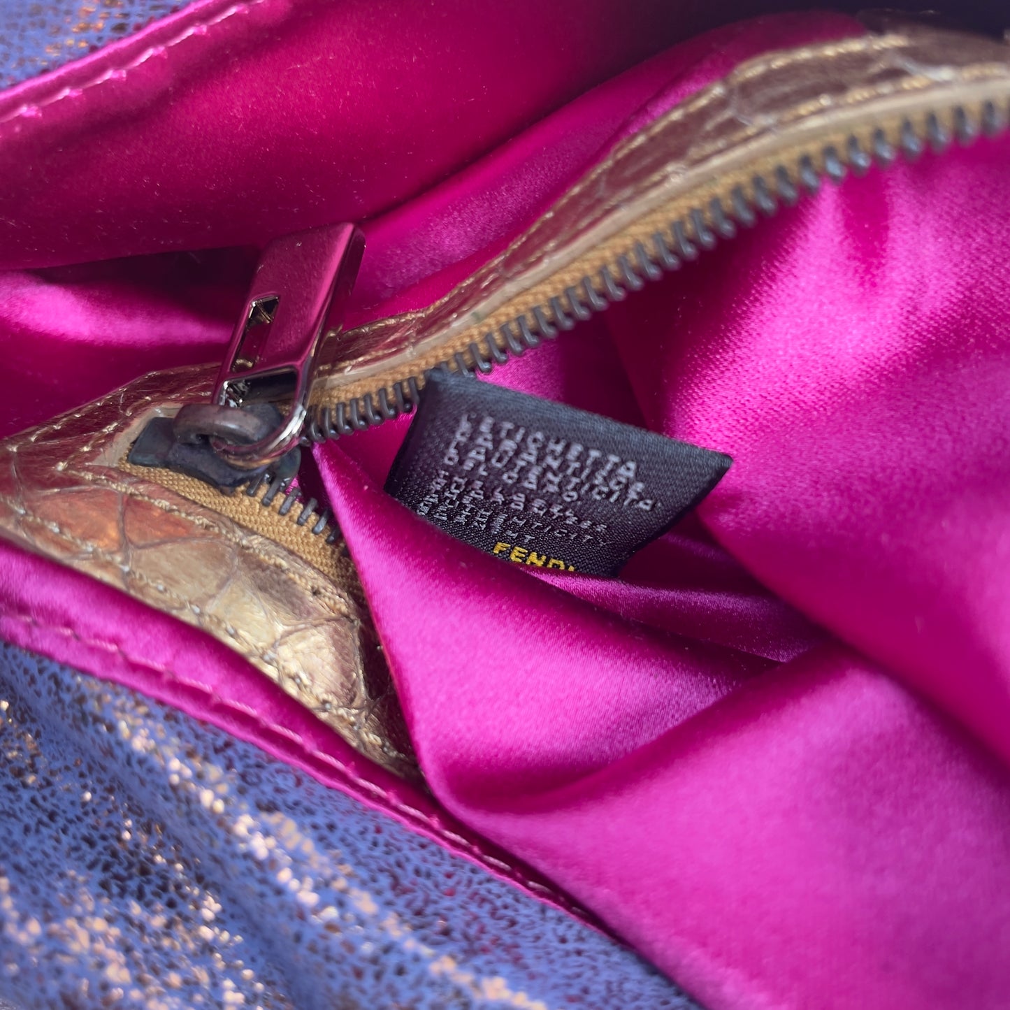 Fendi iridescent suede baguette with stone zucca