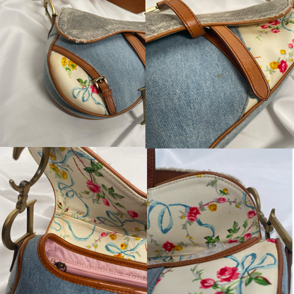 Dior floral denim saddle shoulder bag