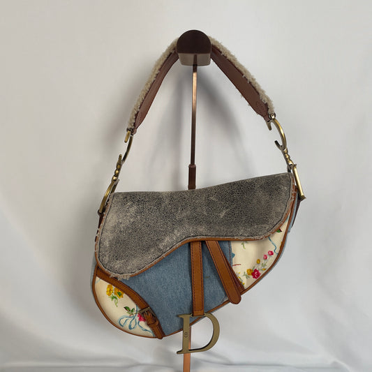 Dior floral denim saddle shoulder bag