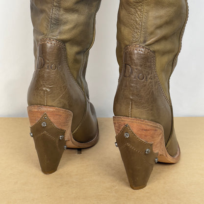 Dior girly cowboy khaki boots 38 1/2 EU