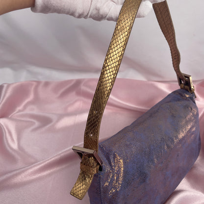 Fendi iridescent suede baguette with stone zucca