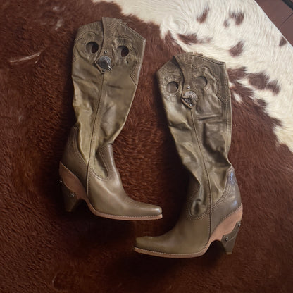 Dior girly cowboy khaki boots 38 1/2 EU