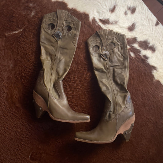 Dior girly cowboy khaki boots 38 1/2 EU