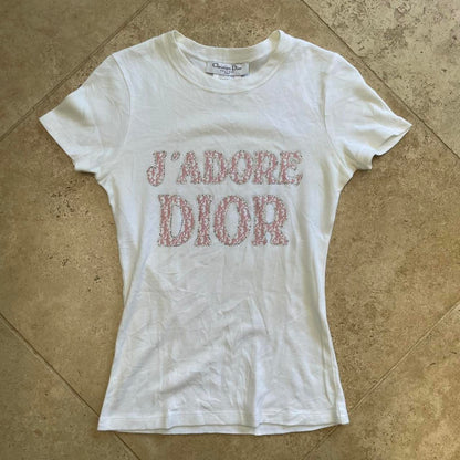 Dior "J’adore Dior" pink bedazzled trotter shirt (S)