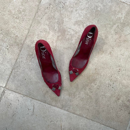 Dior suede dice bow heels in red (EU39)
