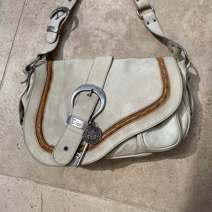 Dior Gaucho single flap saddle bag in cream