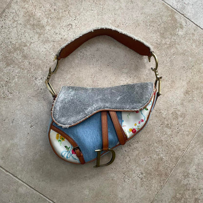 Dior floral denim saddle shoulder bag