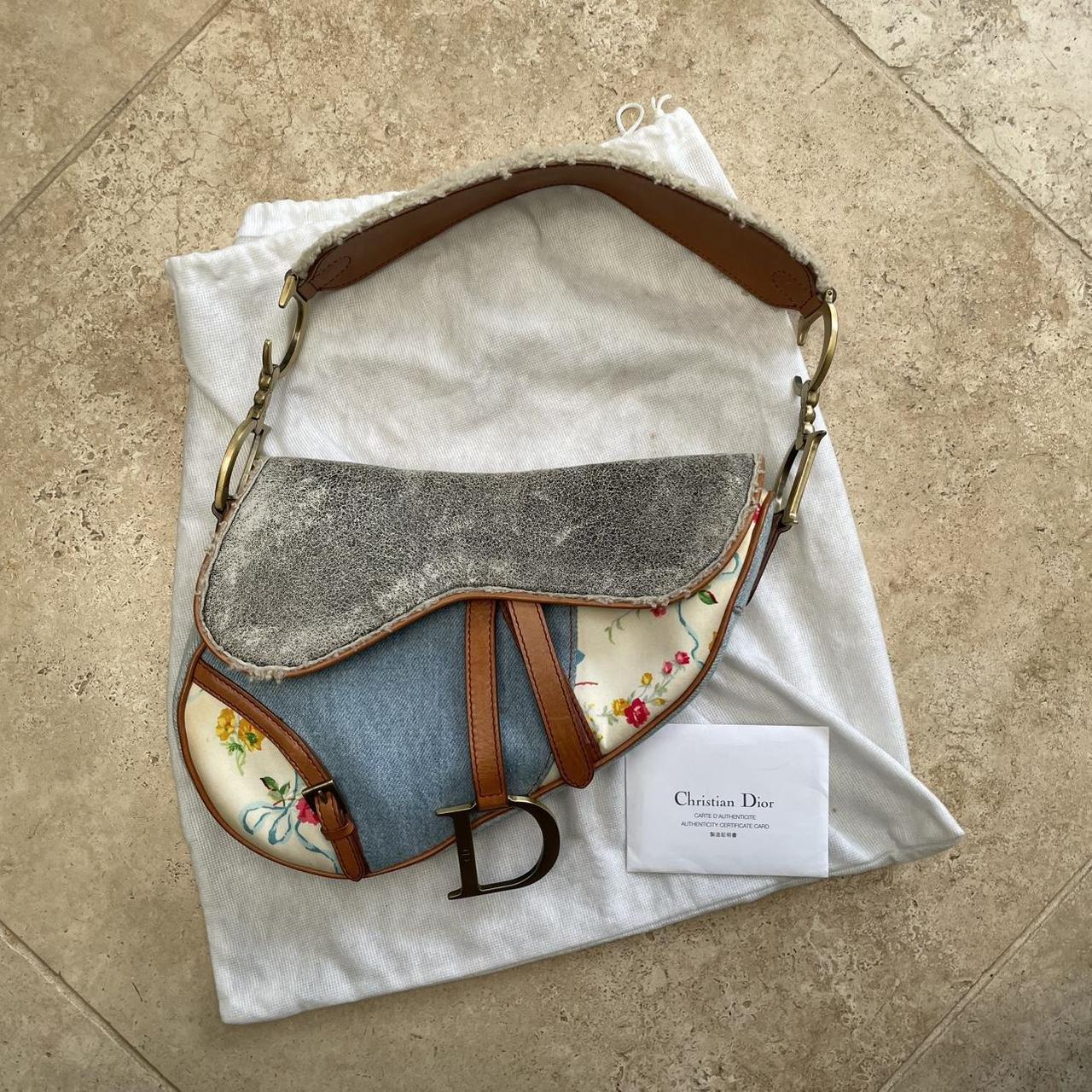 Dior floral denim saddle shoulder bag