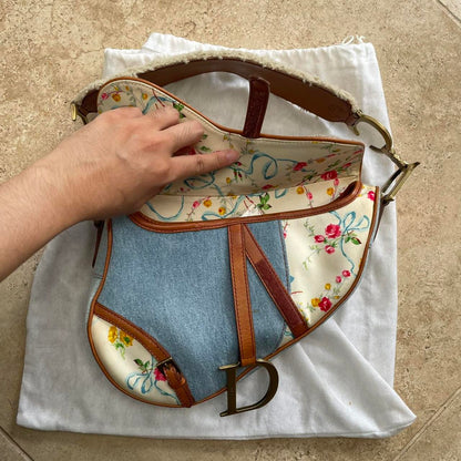 Dior floral denim saddle shoulder bag