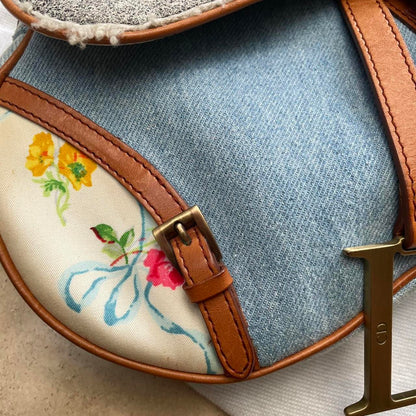 Dior floral denim saddle shoulder bag